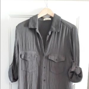 Ribbed frayed shirt dress